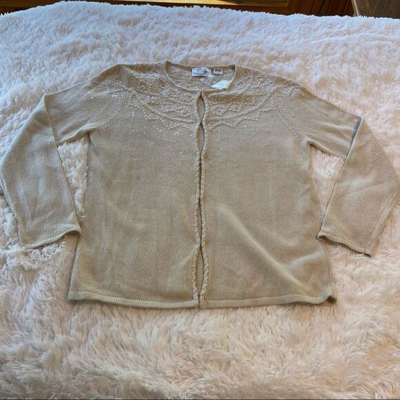 Field Manor Cream Cardigan With Beads And Sequins Size Medium - Picture 1 of 10
